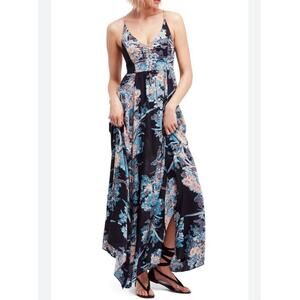 Free People Through The Vine Maxi Dress Carbon Black Floral Sz XS Boho Garden